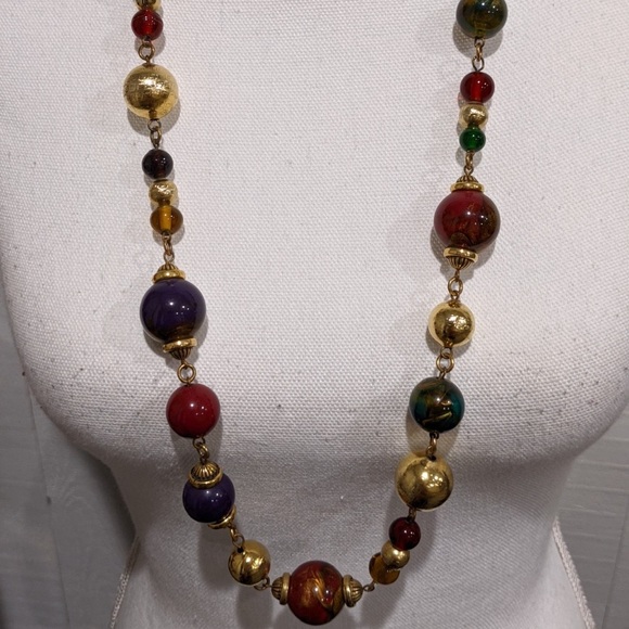 Vintage Chunky Metallic And Gold Tone Large Bead/Bobble 17” Necklace - Picture 2 of 9